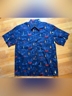 Riscatto Italia Sailboat Print Button Front Shirt Made in Italy Coastal